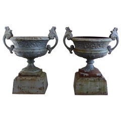 Pair of Finely Cast Iron Garden Urns