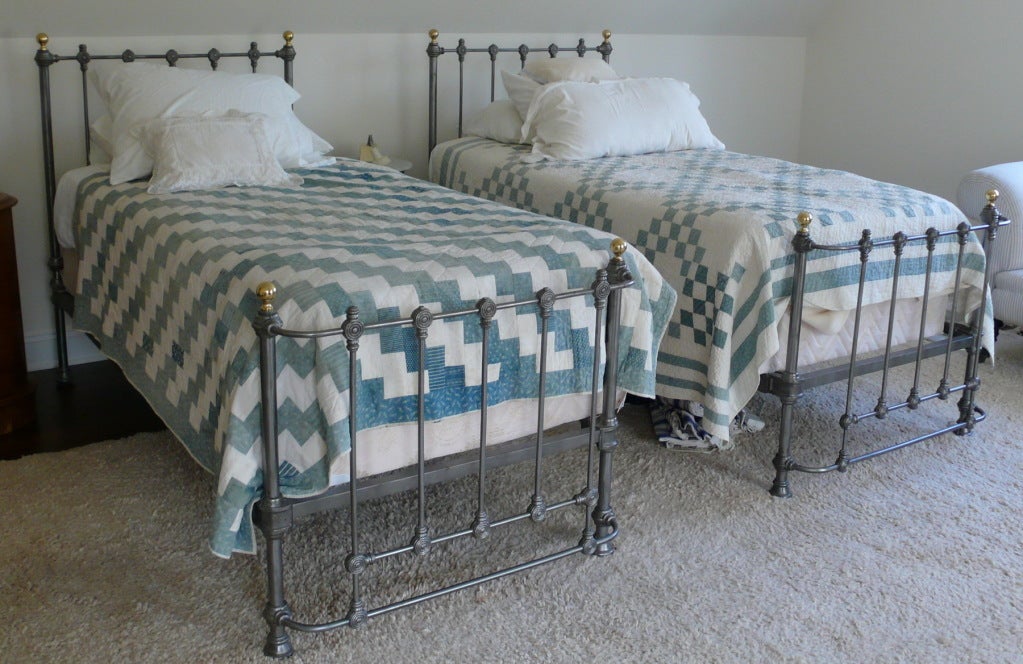 A Wonderful Pair of Iron Beds with Brass Trim