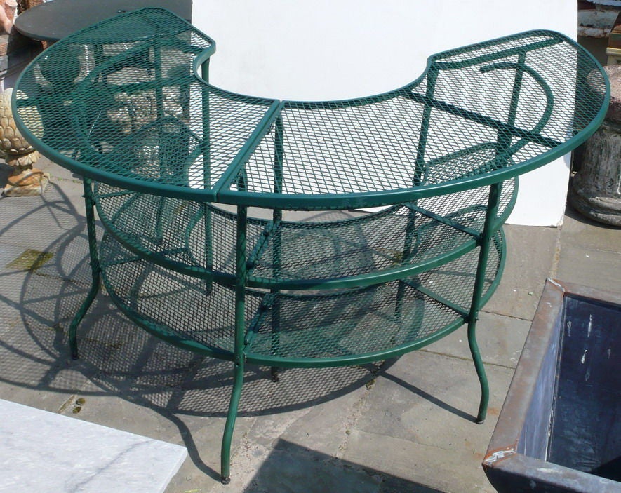 Hunt Style Massive Three Tier Wire & Metal Outdoor Table or Bar, Painted Green, Surface Depth is 22.5