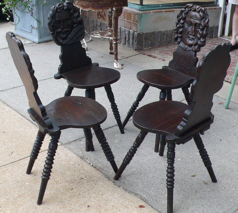 Set of 4 Wonderful Carved Hall Chairs
