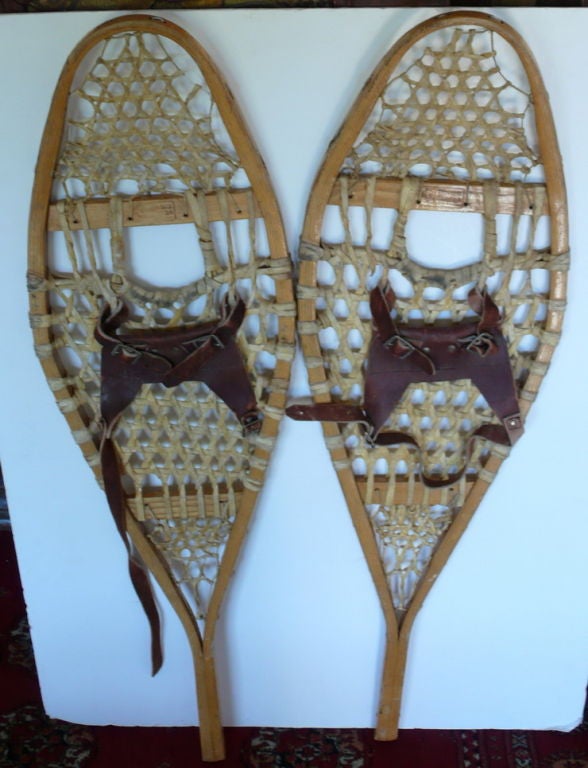 Pair of Snow Shoes, Made in Canada, Have leather strapping
