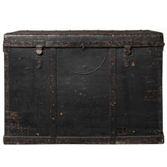 Antique Black Leather Trunk