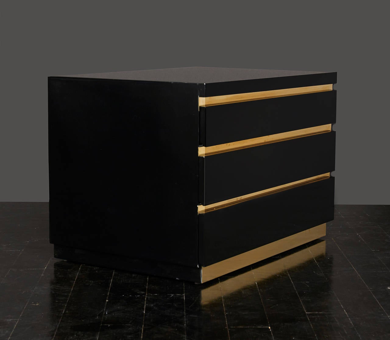 Black Lacquer Table Chests with Brass Accents
