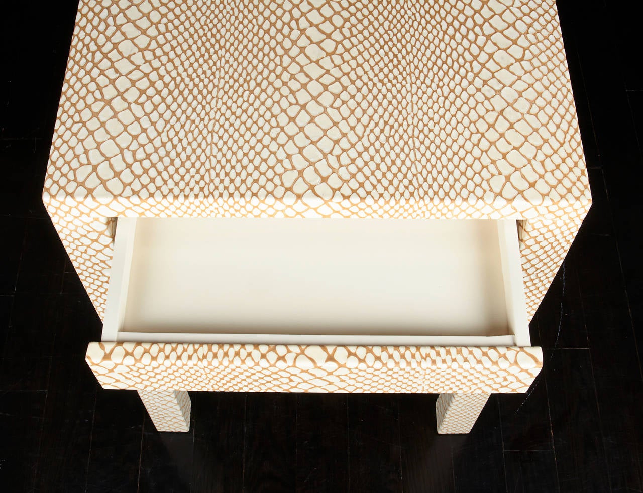 Snakeskin Embossed Leather Side Tables In Good Condition In New York, NY