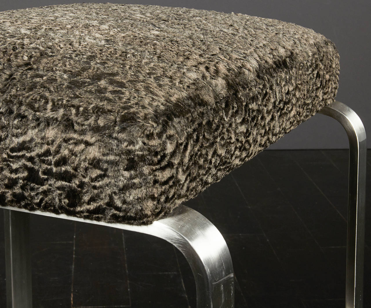 Pair of Steel Faux Fur Stools