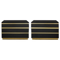 Black Lacquer Table Chests with Brass Accents