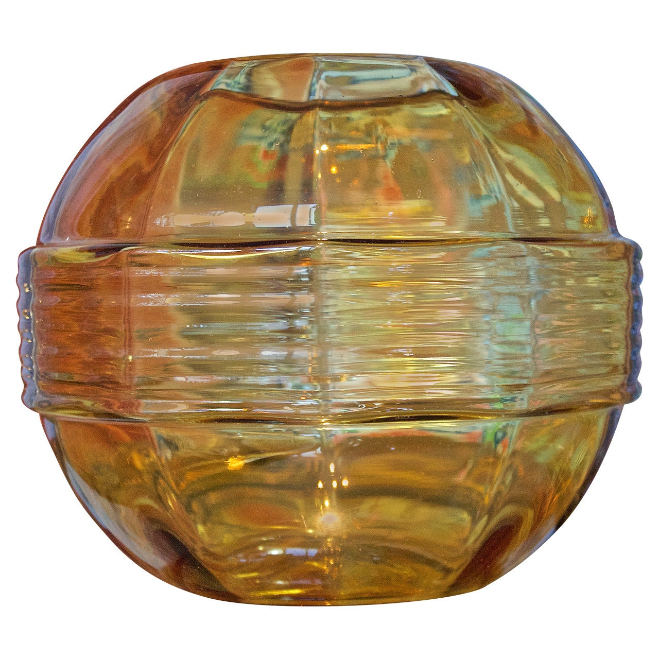 French Art Deco Amber Glass Globe Vase