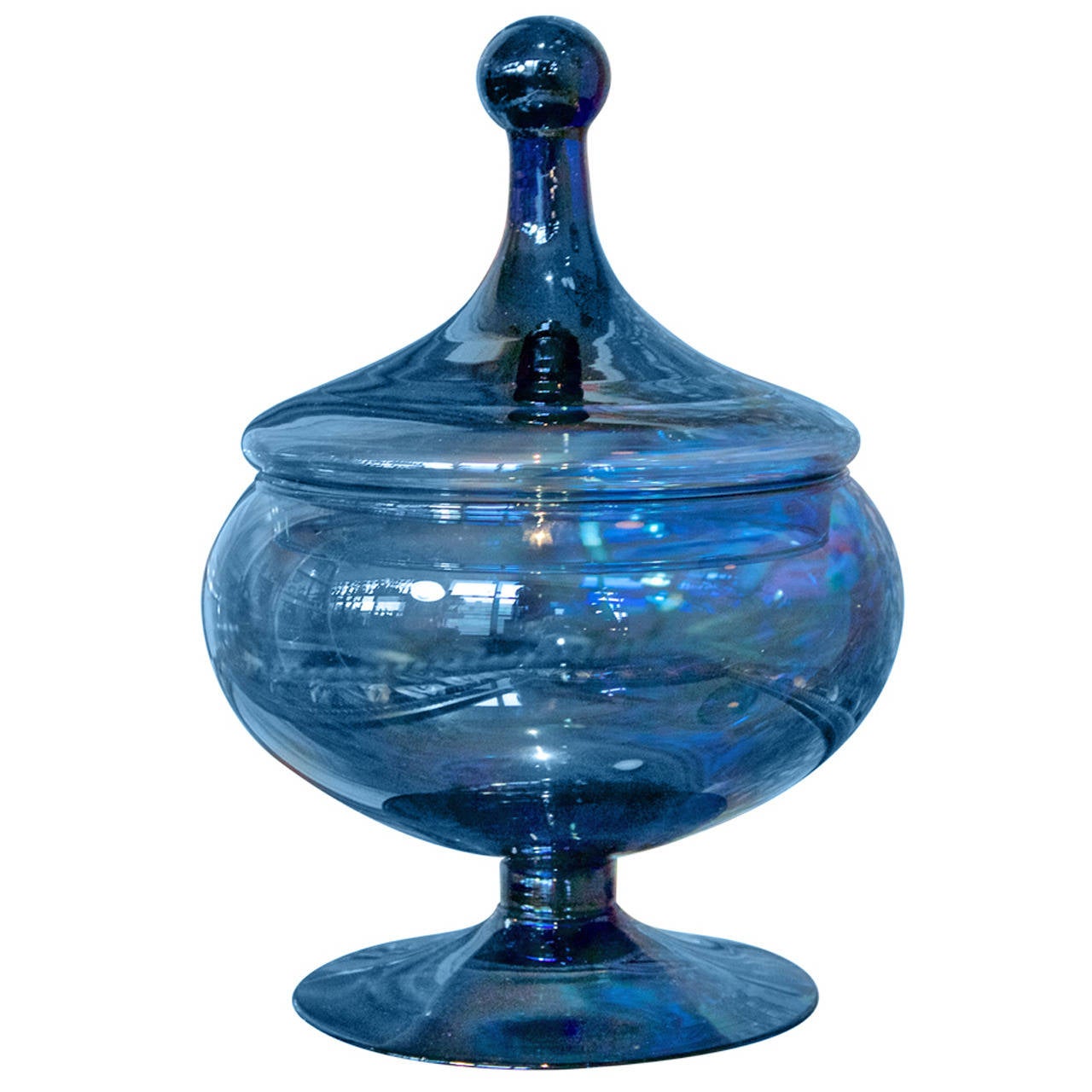 American 1960s Blue Glass Compote with Lid at 1stDibs