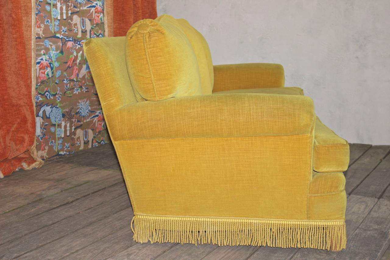 French Gold Velvet Sofa with Fringe