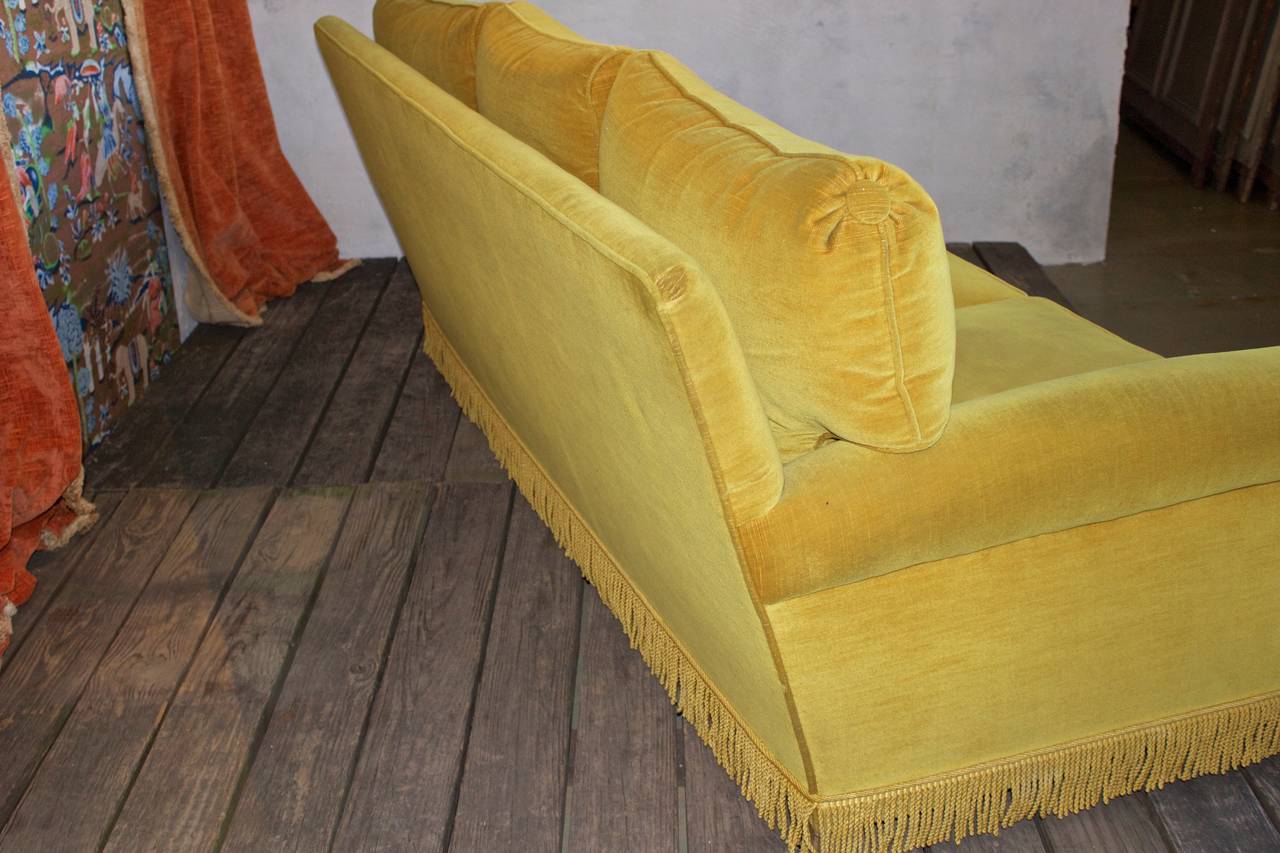 Mid-20th Century Gold Velvet Sofa with Fringe