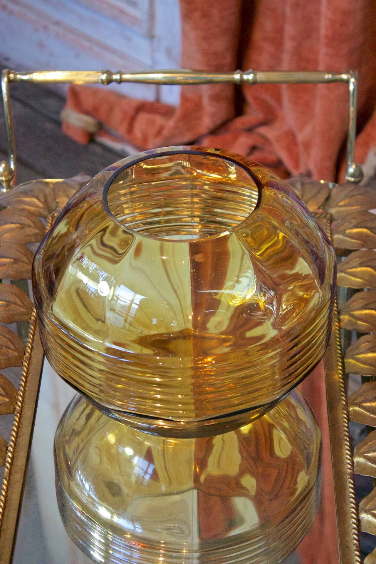 French Art Deco Amber Glass Globe Vase In Excellent Condition In Buchanan, NY