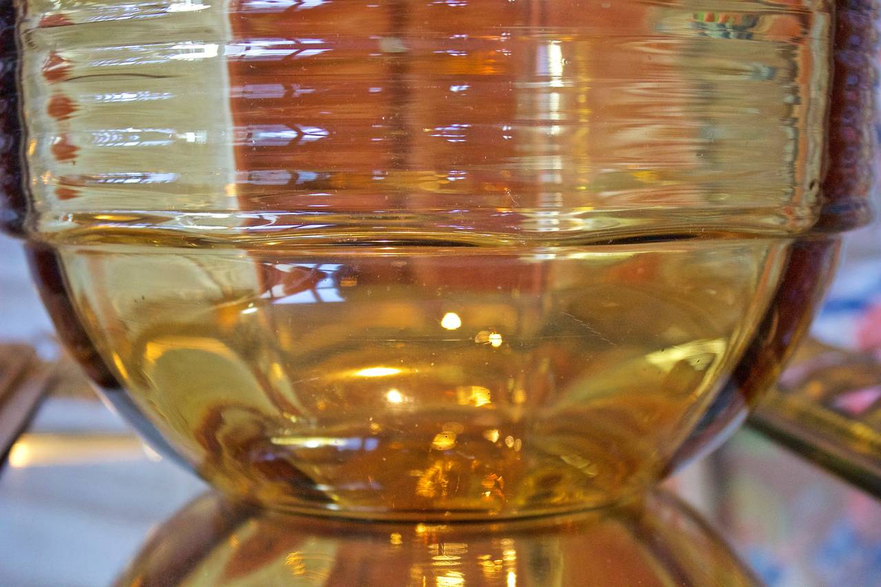 Mid-20th Century French Art Deco Amber Glass Globe Vase