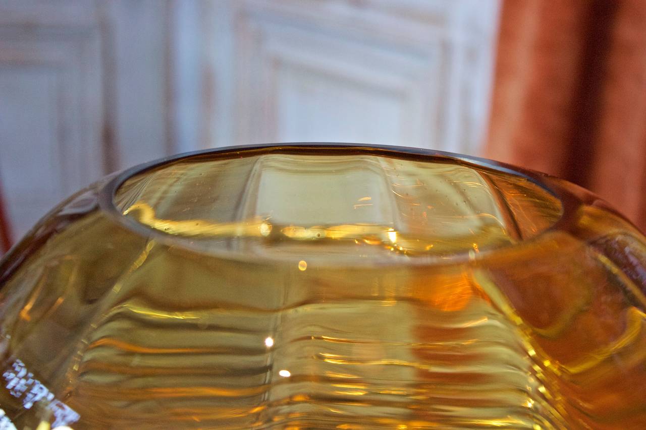 French Art Deco Amber Glass Globe Vase 2