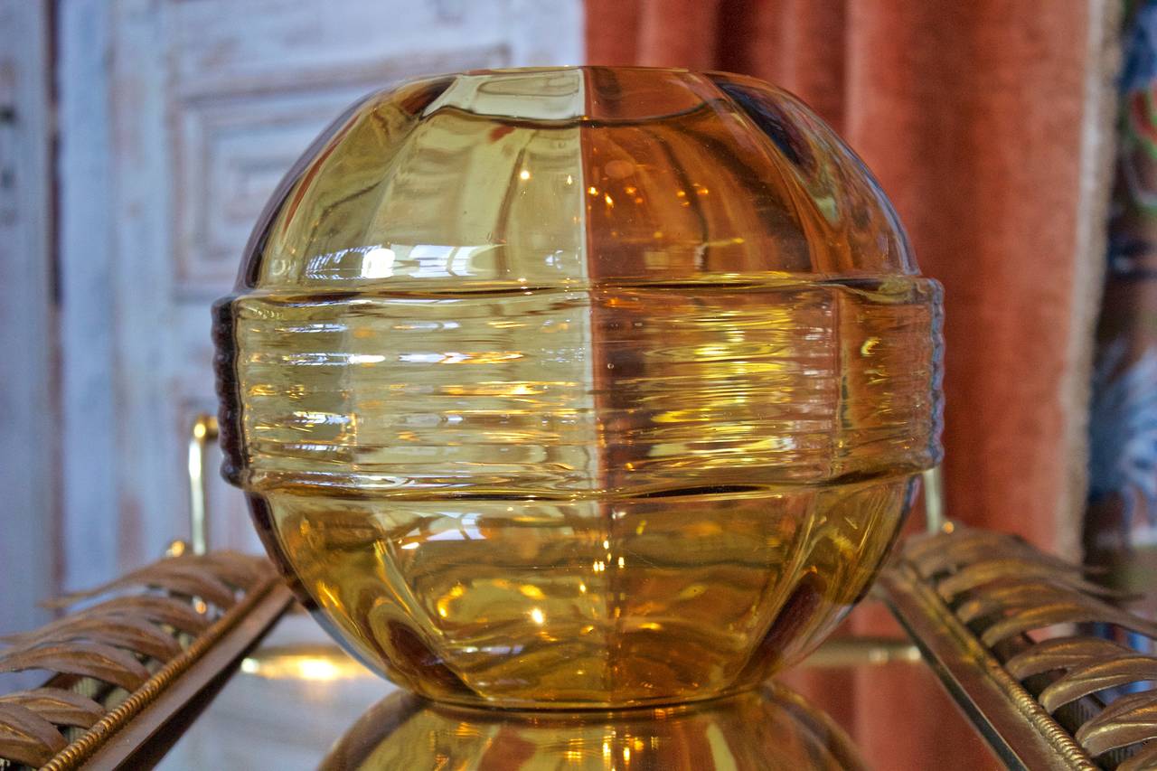 French Art Deco Amber Glass Globe Vase 3