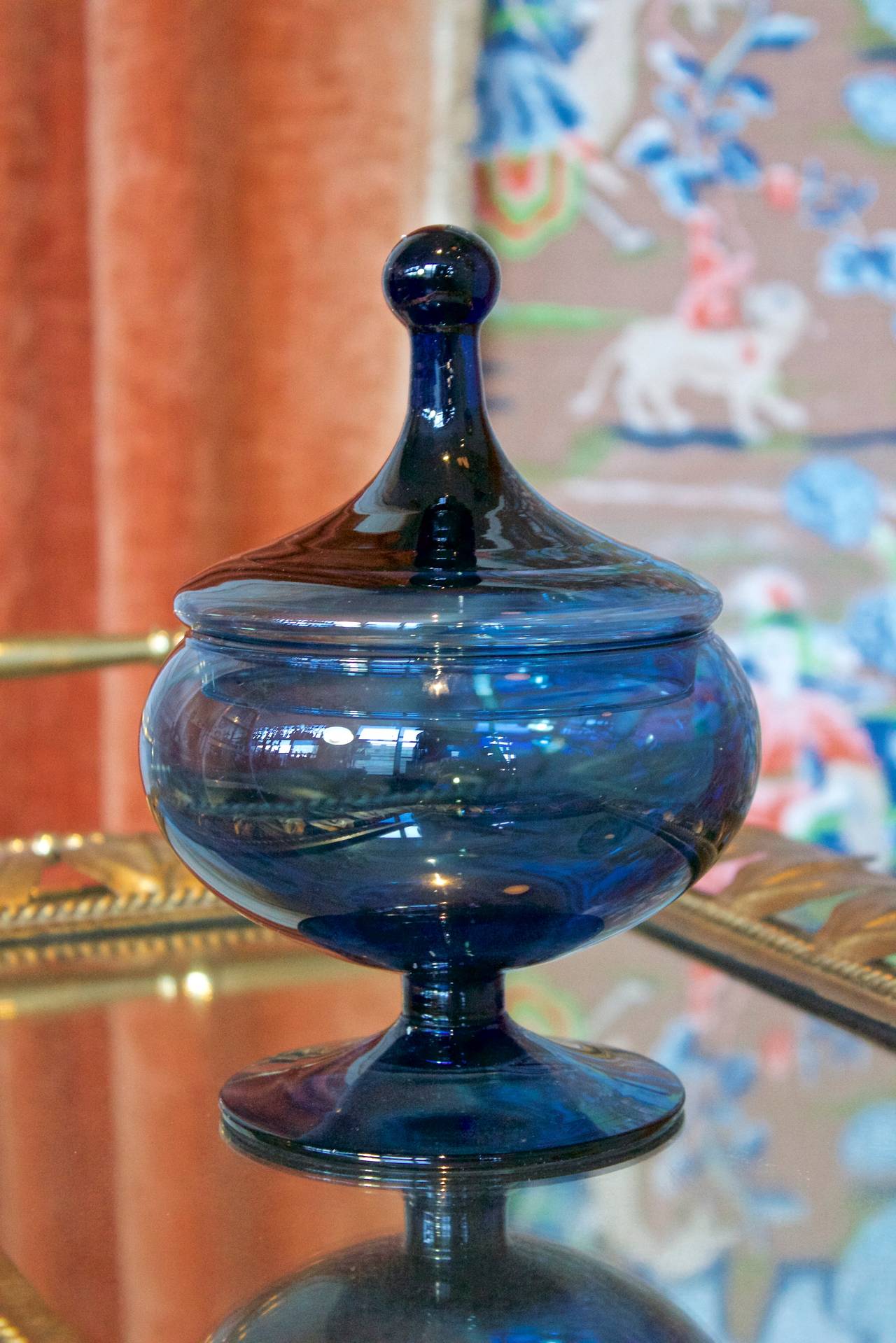 American 1960s Blue Glass Compote with Lid at 1stDibs