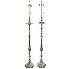 Pair of French Nickel-Plated Floor Lamps with Dodecagon Base 9