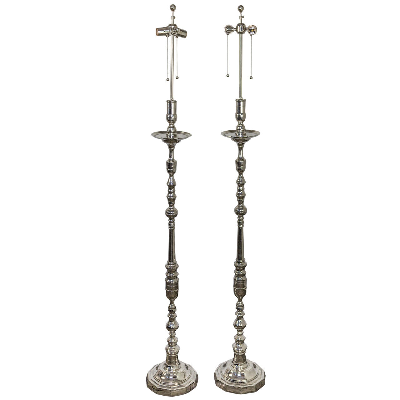 Pair of Silver Plated Floor Lamps For Sale at 1stDibs