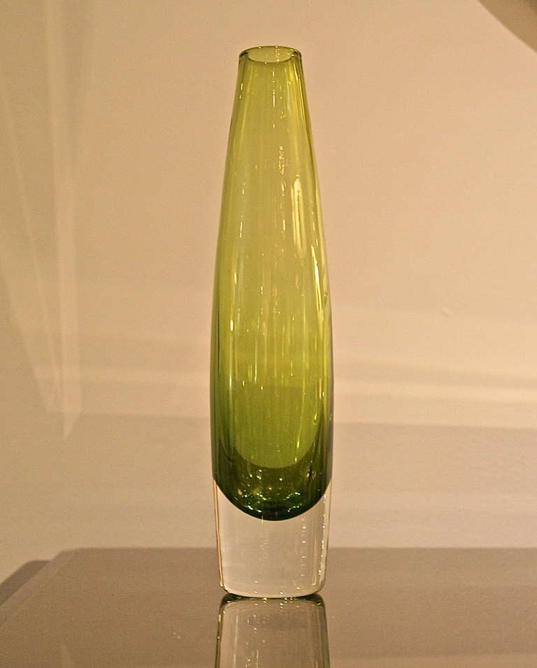 Beautiful Scandinavian  vase, green and clear glass. Circa 1960