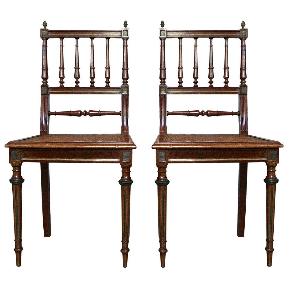 Pair of French 1900s Side Chairs with Caned Seats For Sale