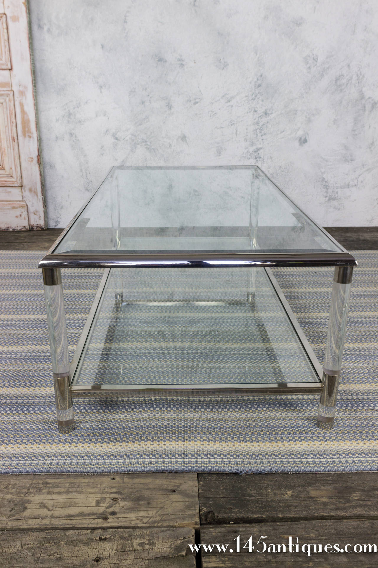 1960s Rectangular Lucite and Glass Coffee Table 1