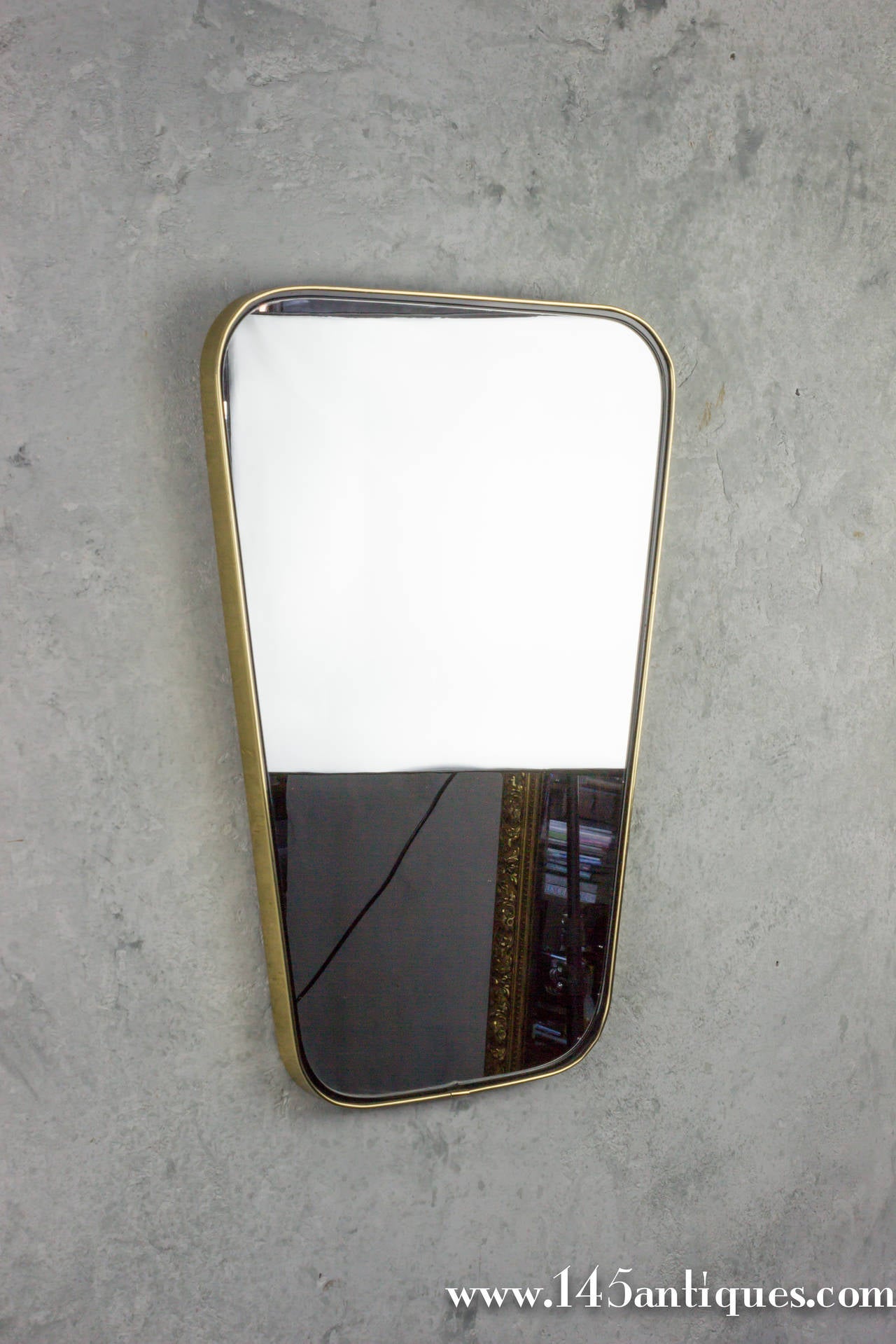 Mid-20th Century Trapezoid Italian Mirror with Rounded Corners in Metal Frame