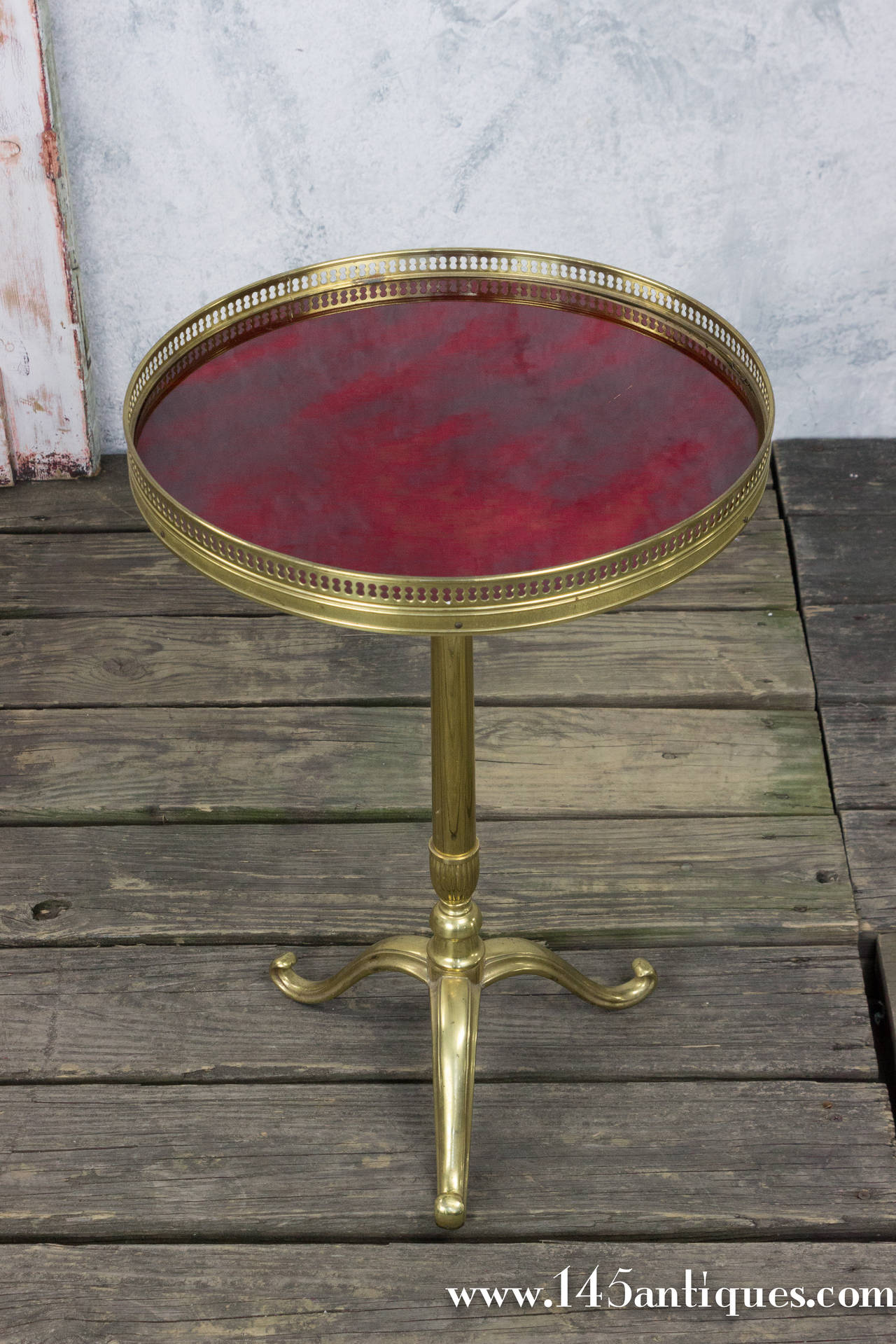 Small Brass End Table with Red Inset Top 3