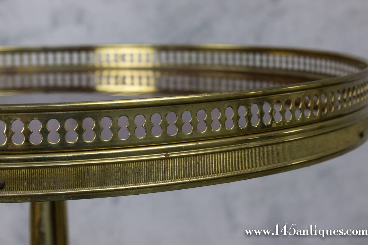 Mid-20th Century Small Brass End Table with Red Inset Top