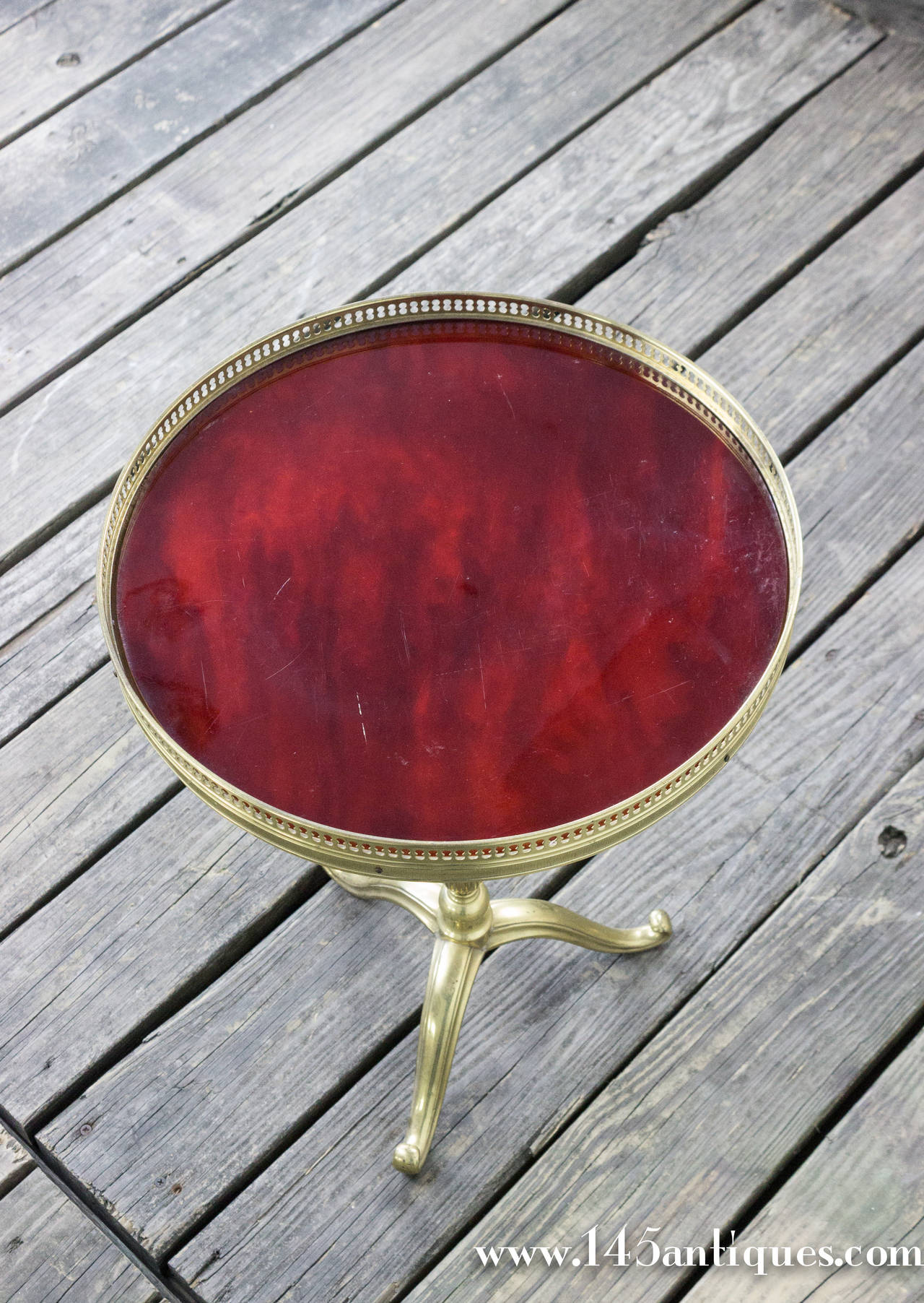 Small Brass End Table with Red Inset Top 2