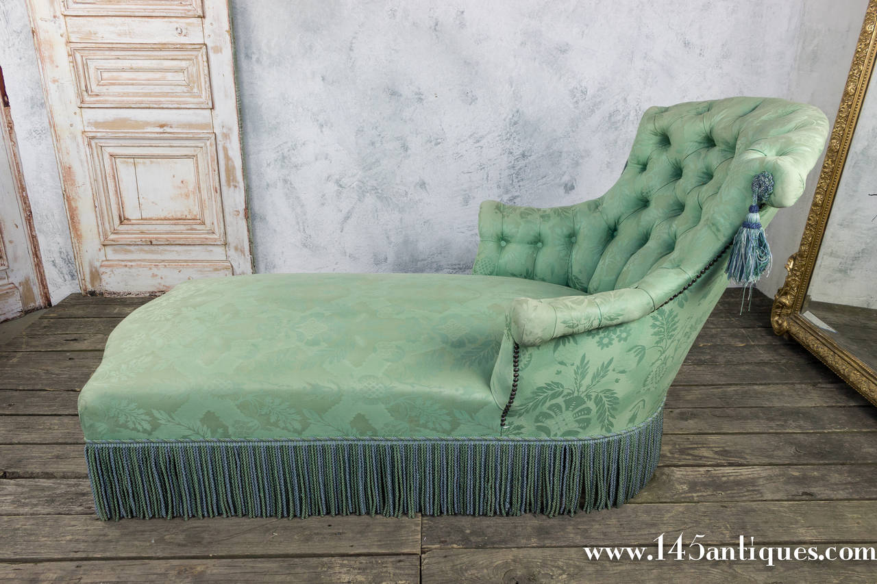 Chaise Longue in Pale Green Damask at 1stdibs