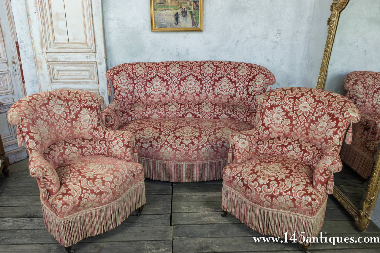 19th Century French Pair of Napoleon III Armchairs with Fringe and Tassels 4