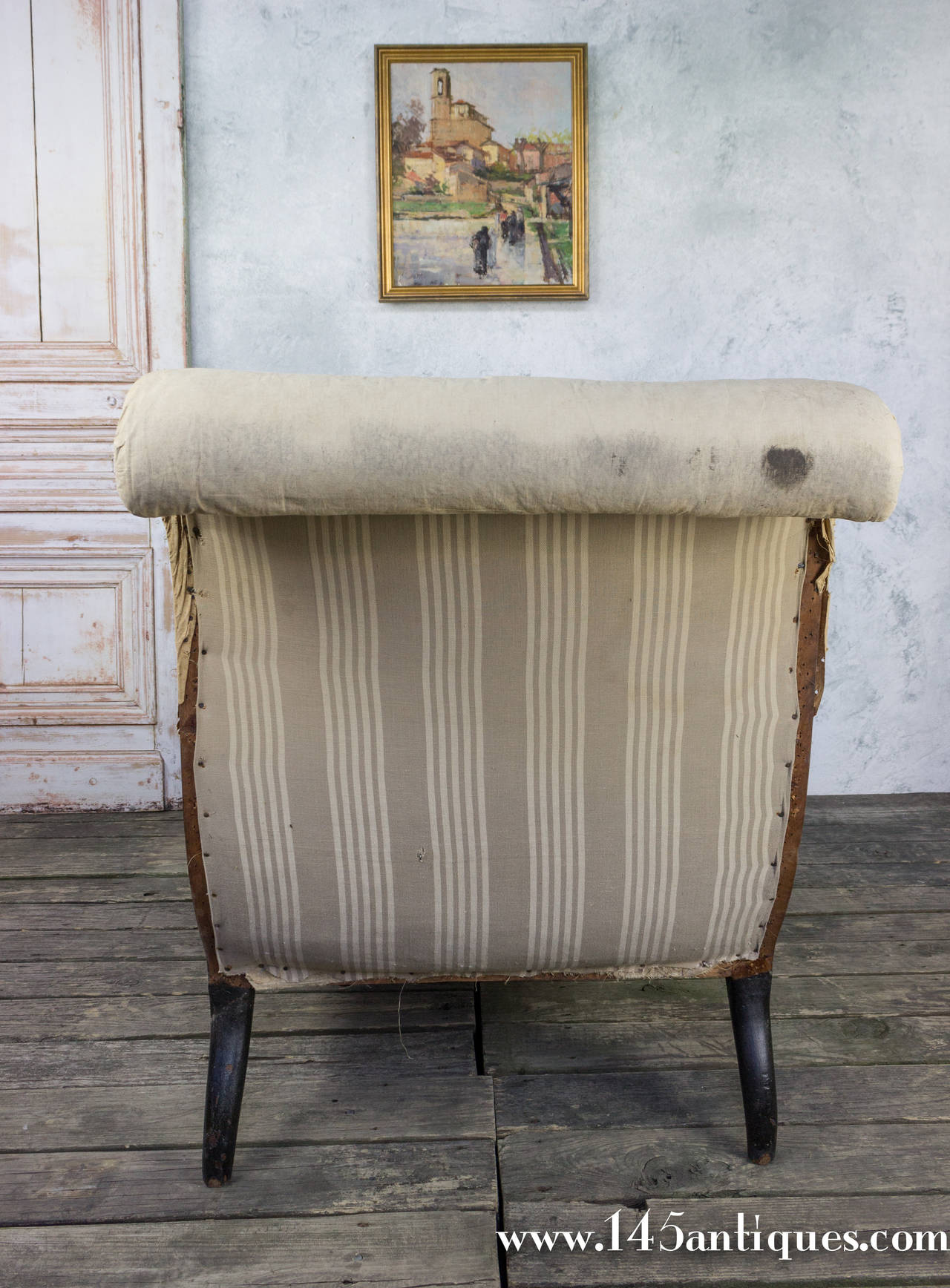 French 19th Century Scrolled Back Chaise Longue in Muslin 2
