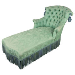 Chaise Longue in Pale Green Damask