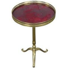 Small Brass End Table with Red Inset Top