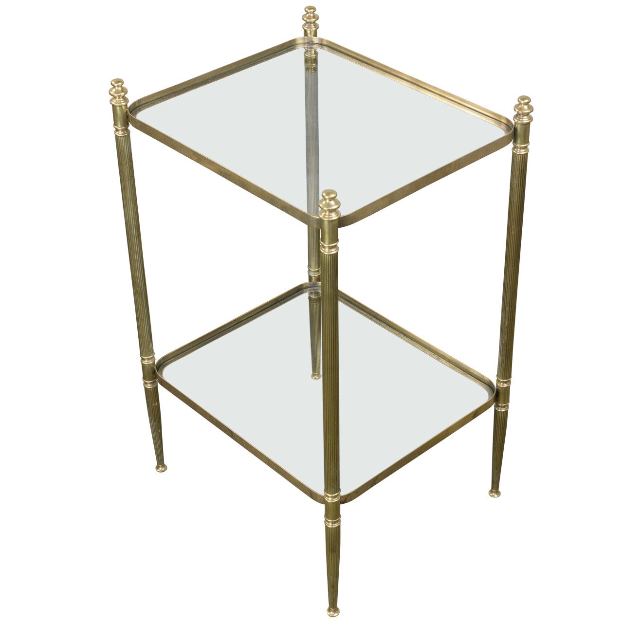 French Two-Tier Neo-Classical Style End Table with Clear Glass Shelves