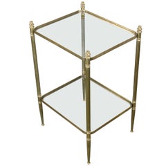 Vintage French Two-Tier Neo-Classical Style End Table with Clear Glass Shelves