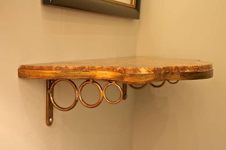 Small French Wrought Iron Console with Marble
