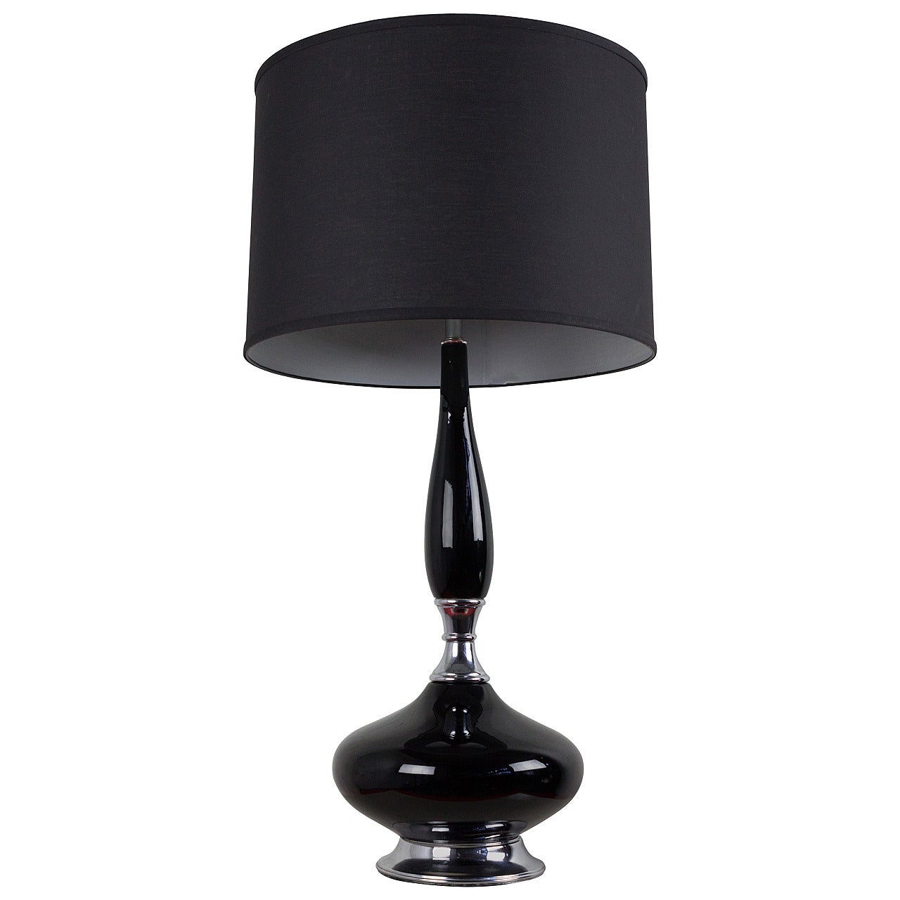 Mid-Century Modern Black Ceramic and Chrome Table Lamp