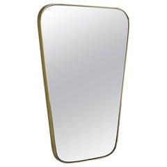 Vintage Trapezoid Italian Mirror with Rounded Corners in Metal Frame