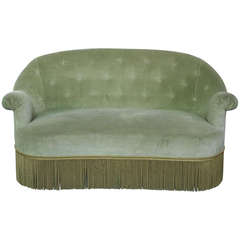 Small French Settee in Green Velvet