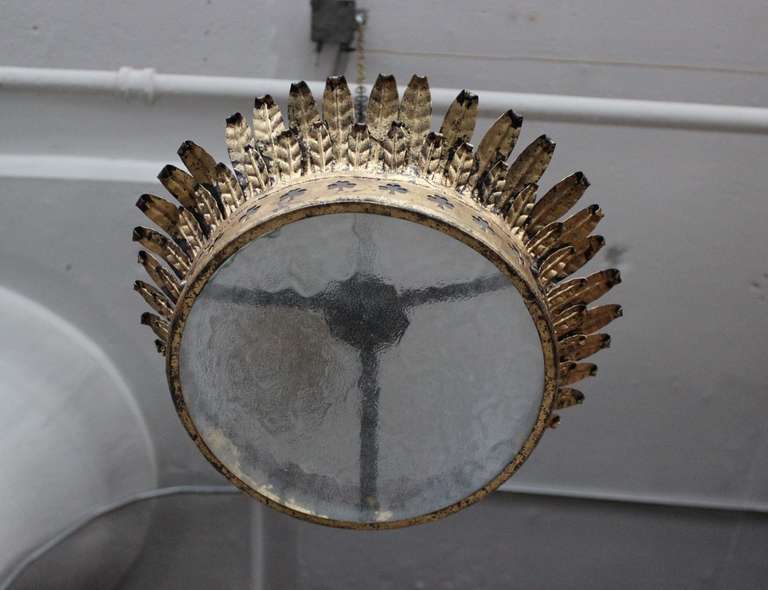 Spanish Gilt Metal Crown Ceiling Fixture
