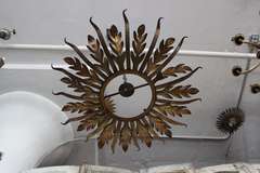Spanish Gilt Metal Ceiling Fixture with Oak Leaf and Pointed Ray Design