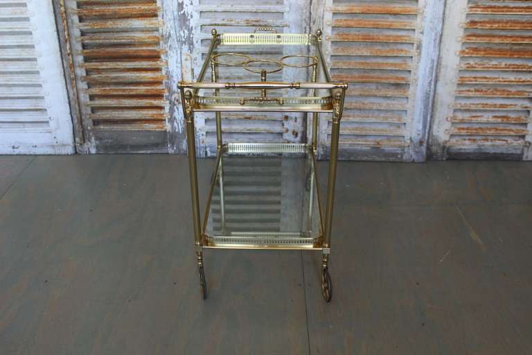 Rolling Brass Bar Cart In Excellent Condition In Buchanan, NY