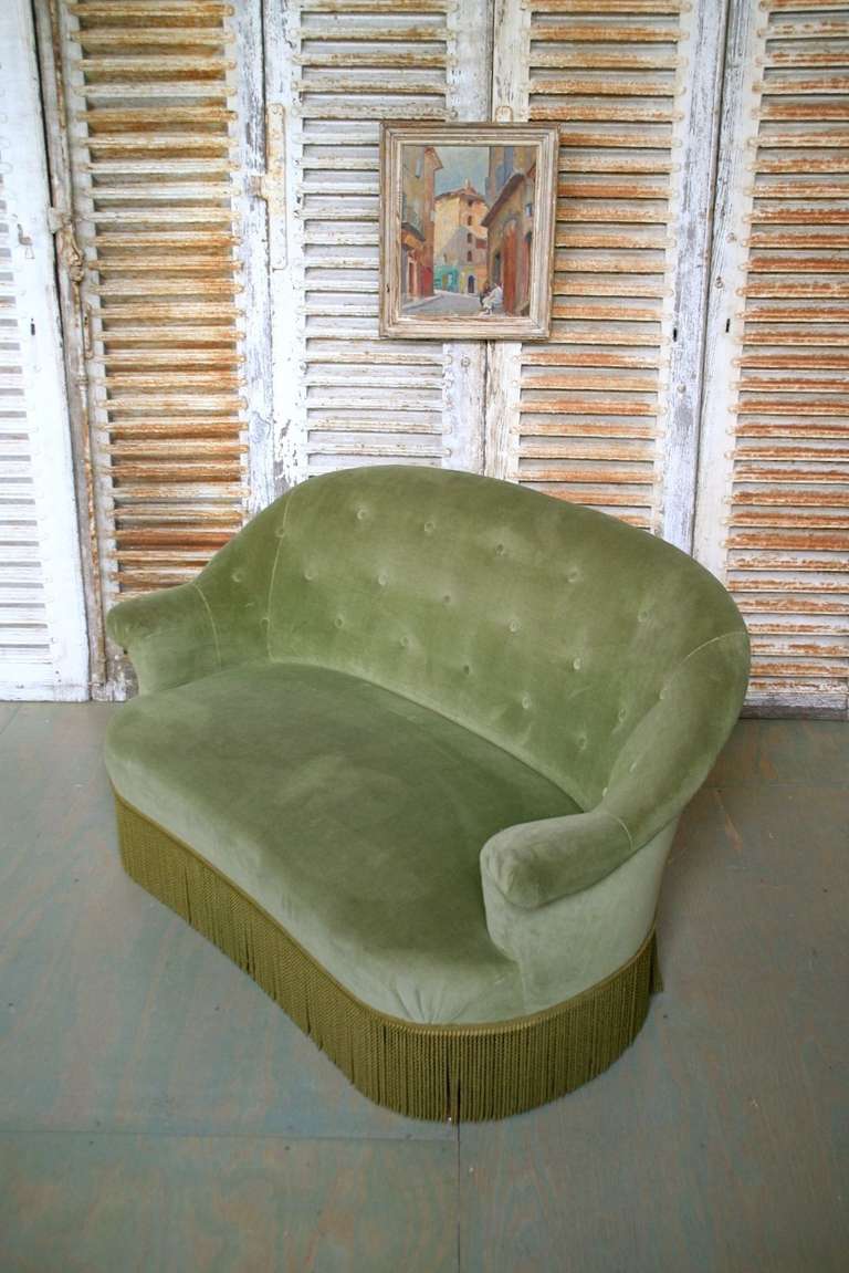 Small French Settee in Green Velvet 5