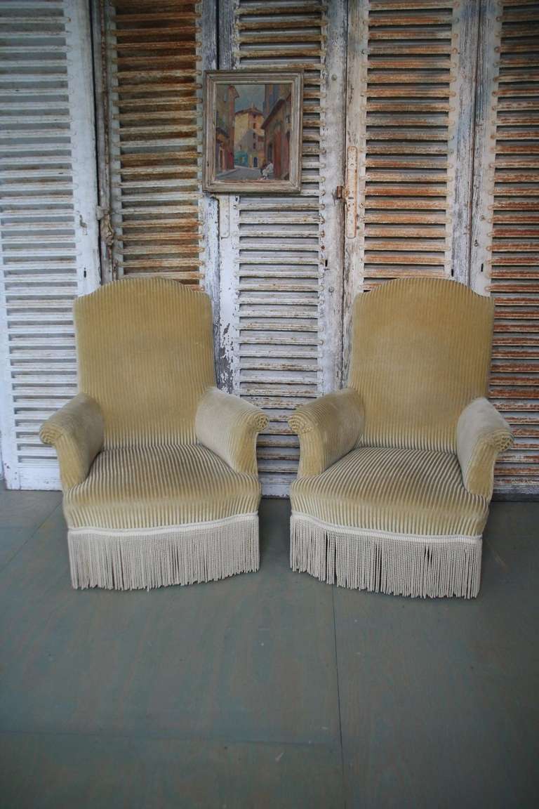 Pair of High Back Napoleon III Armchairs 1