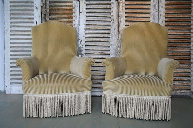 French Pair of High Back Napoleon III Armchairs