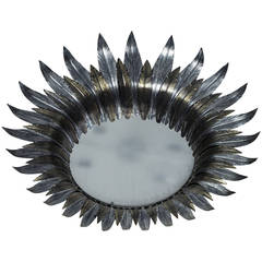 Spanish Flush Mount Sunburst Ceiling Fixture with Silver and Gold Leaves