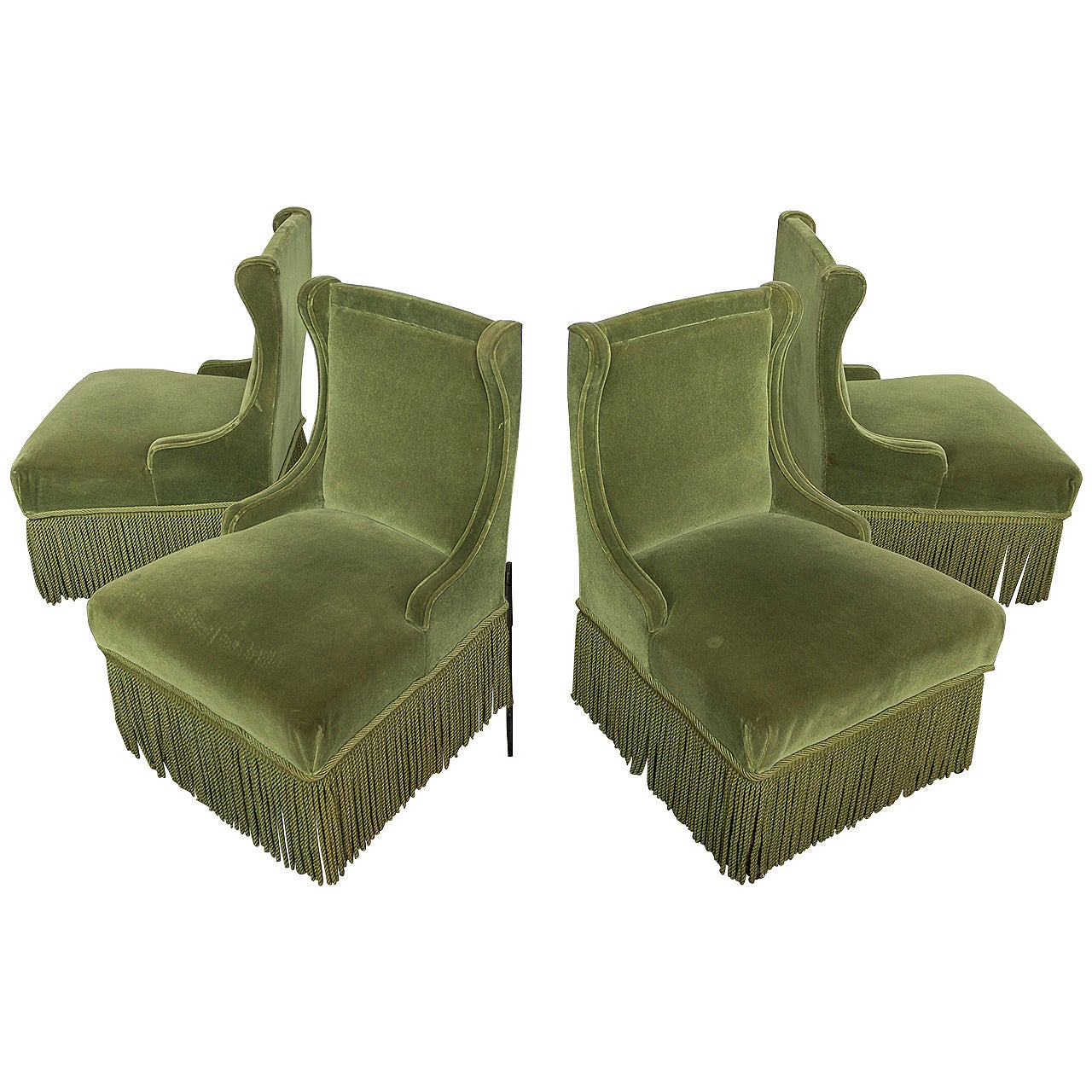 Pair of Slipper Chairs in Green Velvet