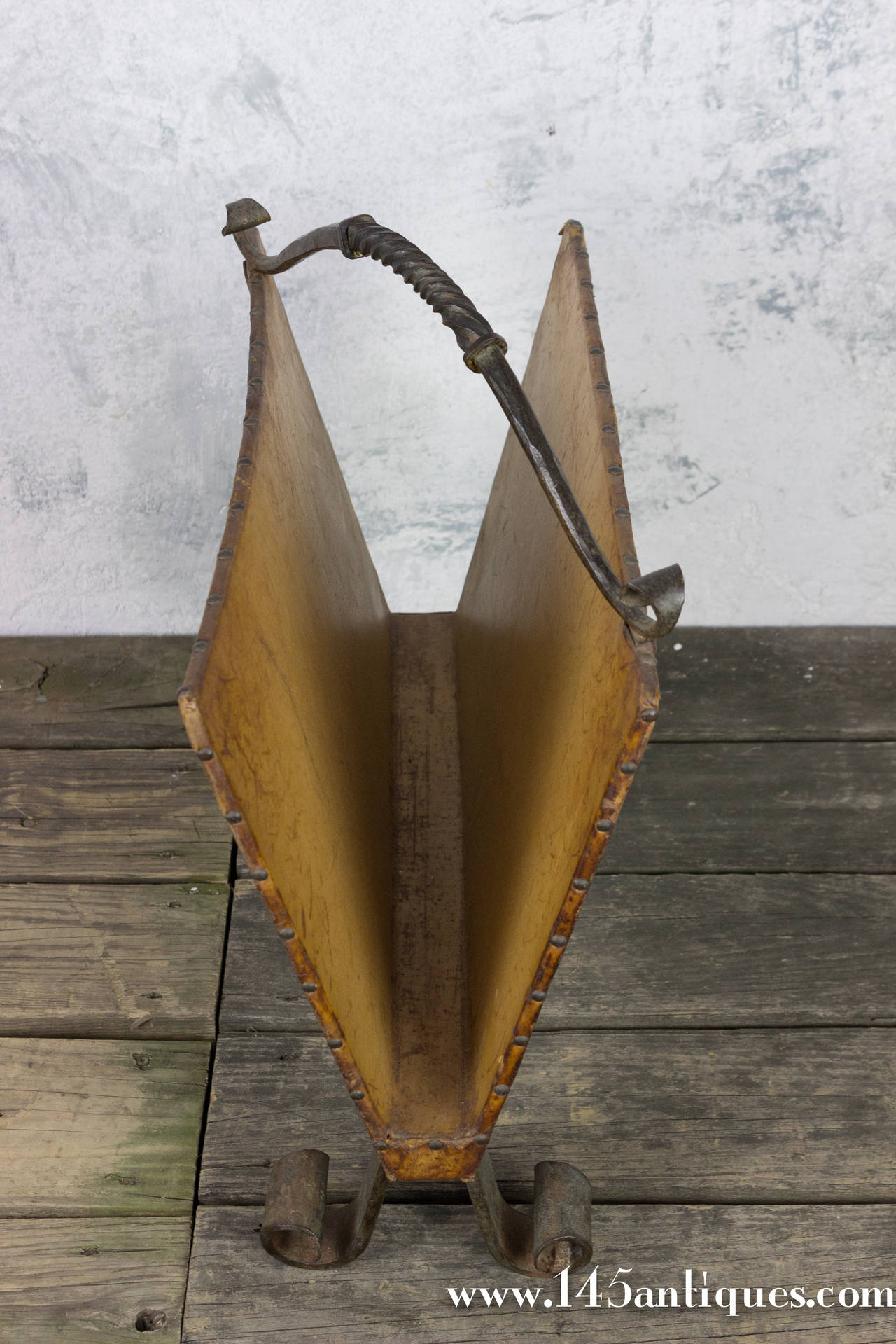 Leather and Iron Magazine Holder In Good Condition In Buchanan, NY