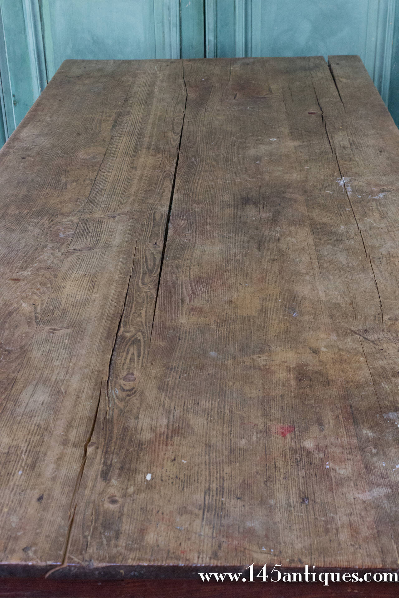 French Oak Farm Table with Turned Legs In Fair Condition In Buchanan, NY