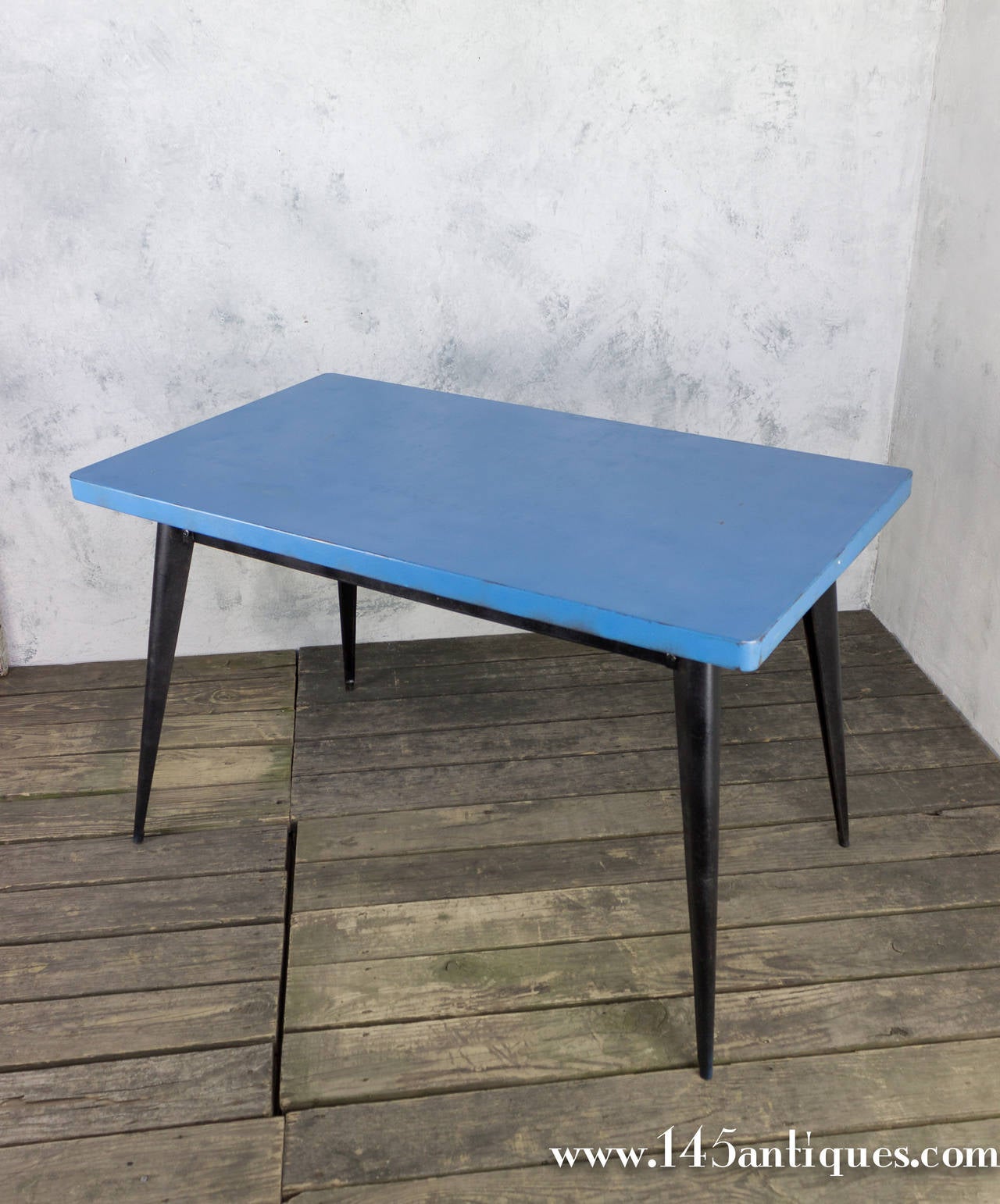 Tolix Table with Blue Top and Black Frame 3